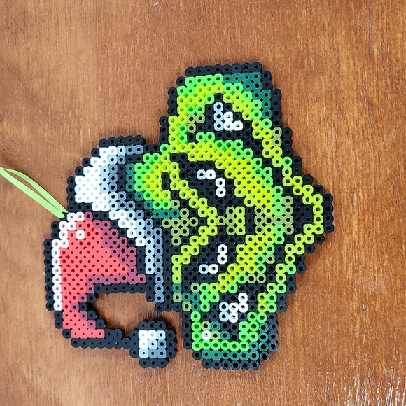 Hand Crafted, Holiday, Grinch Pixel Art Christmas Ornament